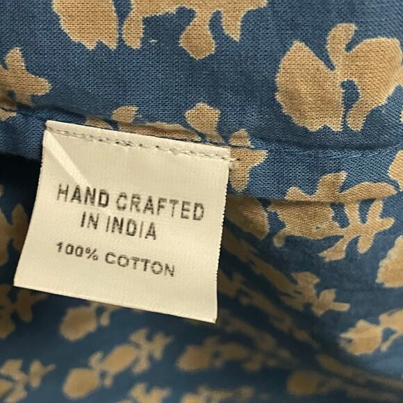 Sohana Collar Top Blue Tan Print Puff Sleeves Womens Size Medium - Picture 7 of 7